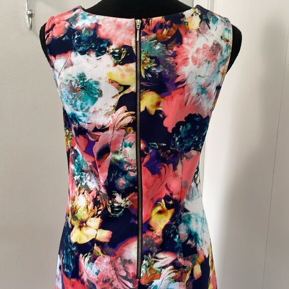 Worthington Womens Vibrant Colorful Flower Sheath Zip Back Sleeveless Dress Sz S - Picture 5 of 9